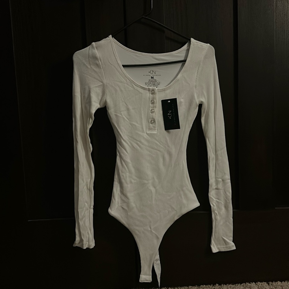 Klassy Network White Henley Bodysuit